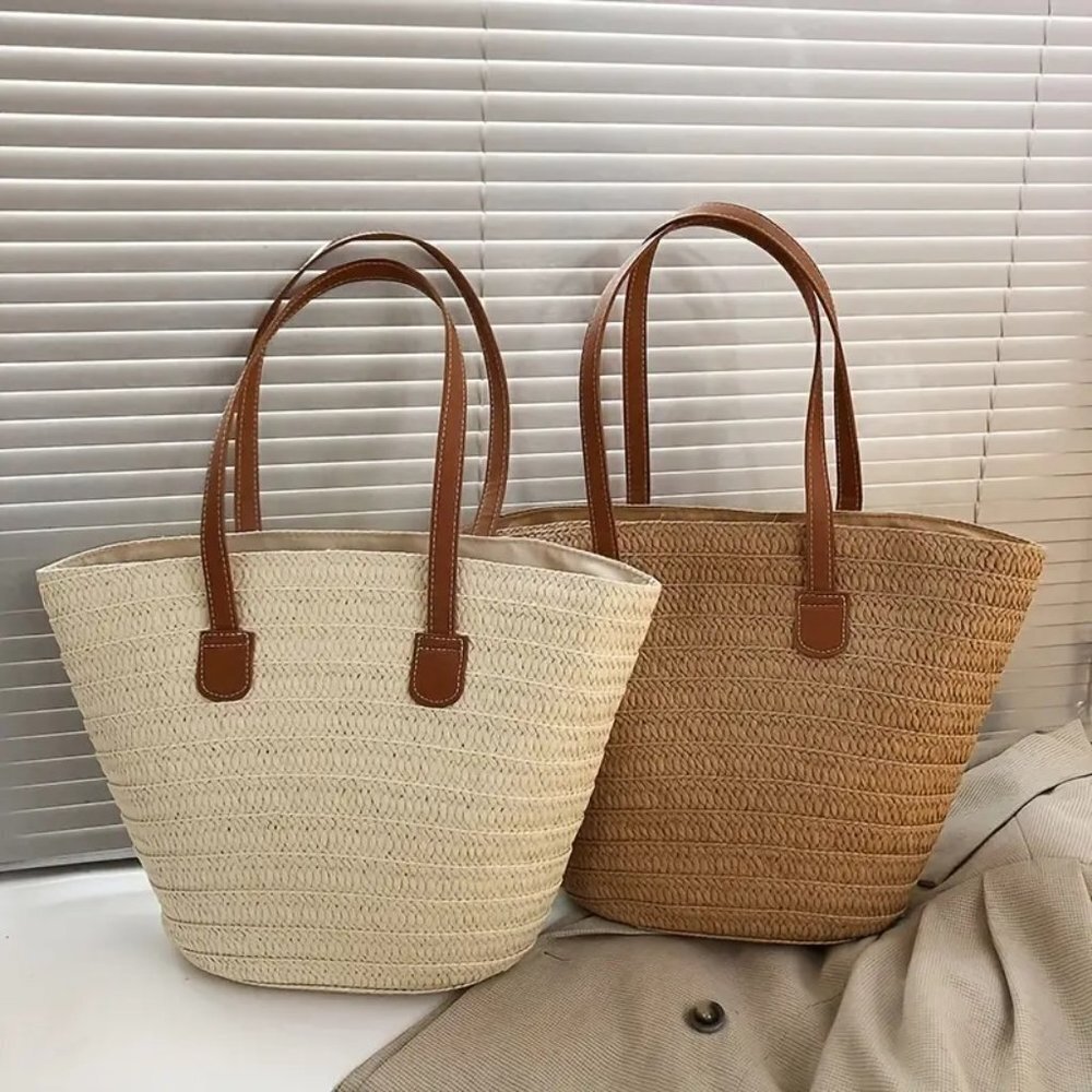Travel Passions -Khaki Woven Straw Tote Bag - Picture 7 of 7